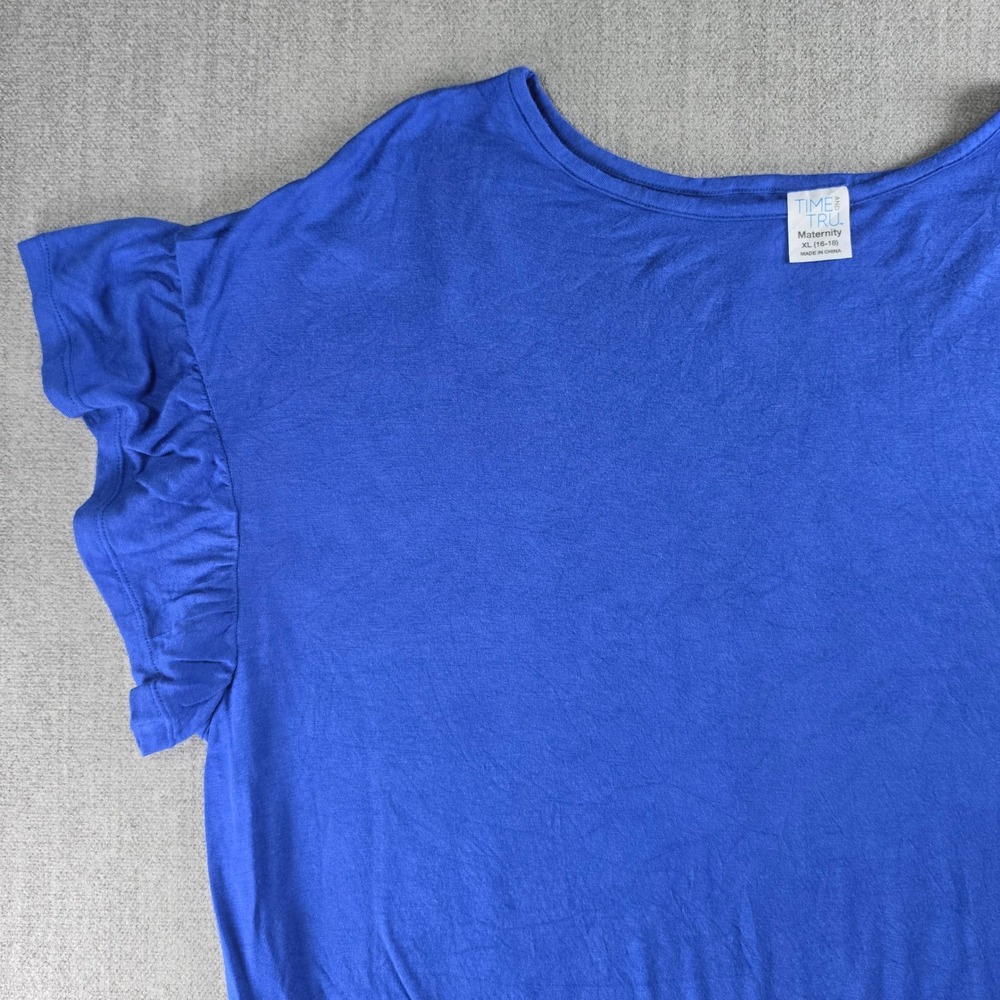 Time and Tru Maternity Top Women XL Blue Ruffle Sleeve Elastic Hem T-Shirt - Picture 9 of 16